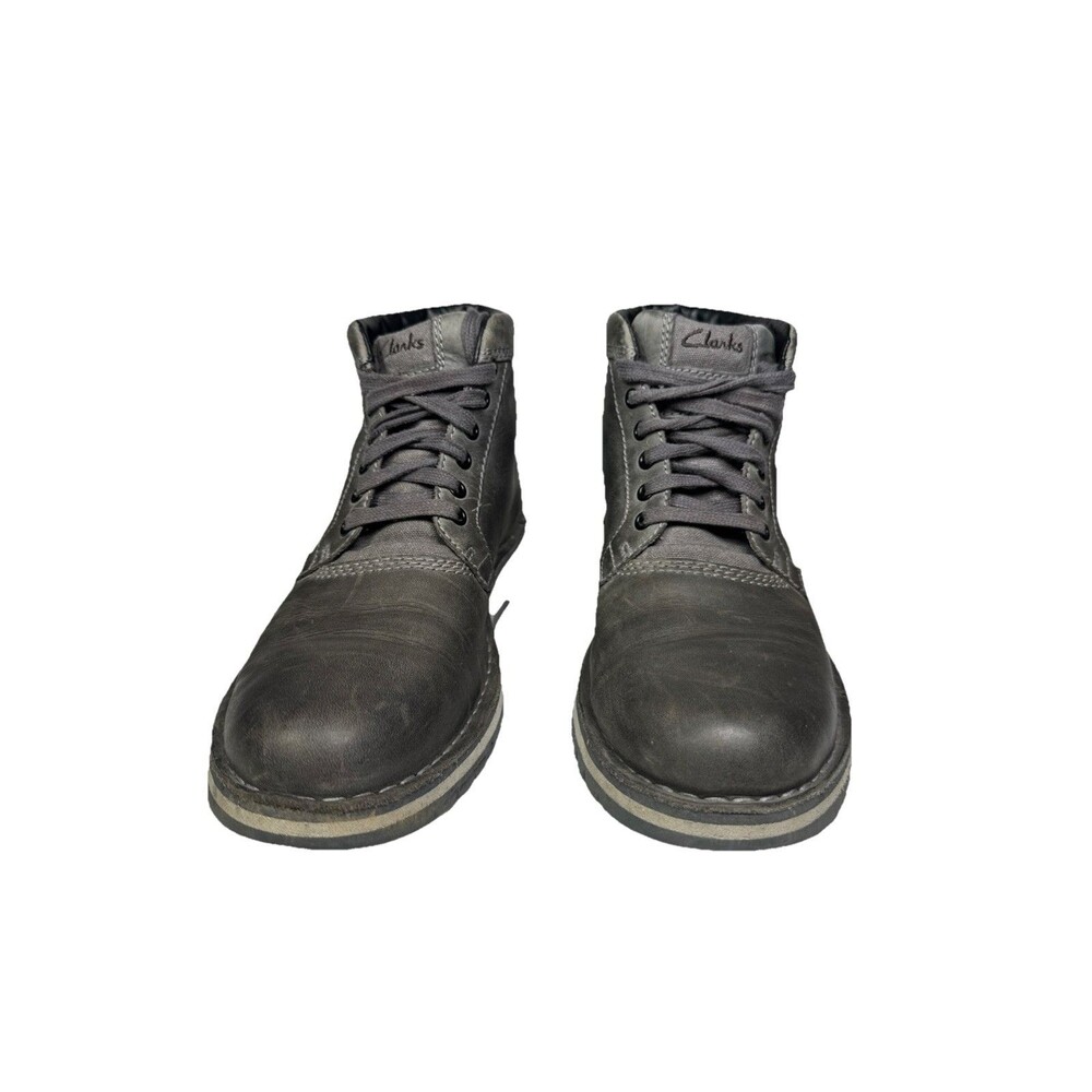 Clarks Mens‎ Varby Top Boots Size 10 Gray Leather Ankle Lace Up Casual Work
